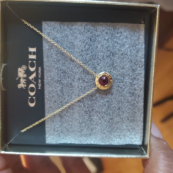Coach Gold Necklace with Red Gem.nwt Tags And Box - Picture 1 of 3